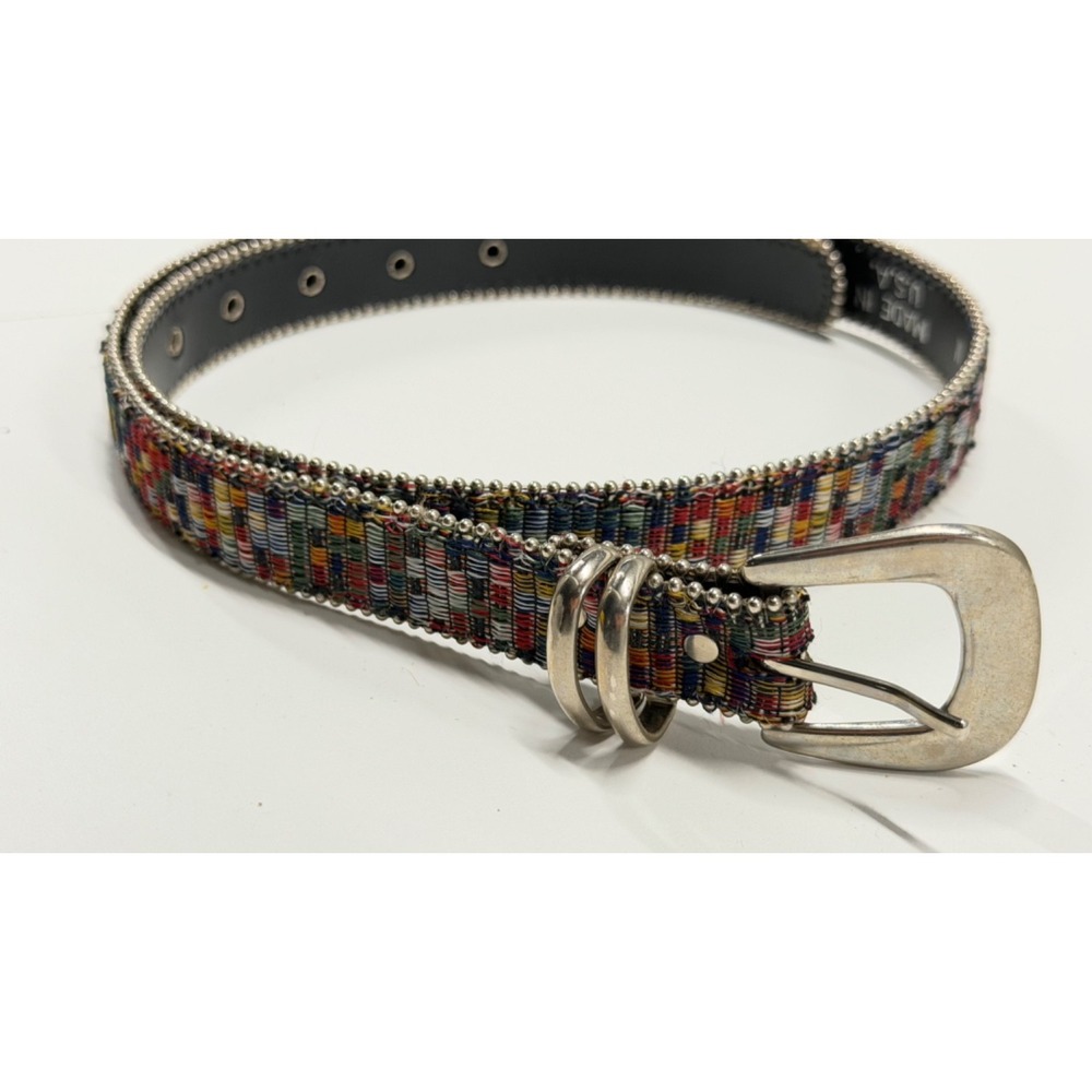 VTG MultiColor Woven Leather Cotton Southwestern Belt Size M Made in USA #6347